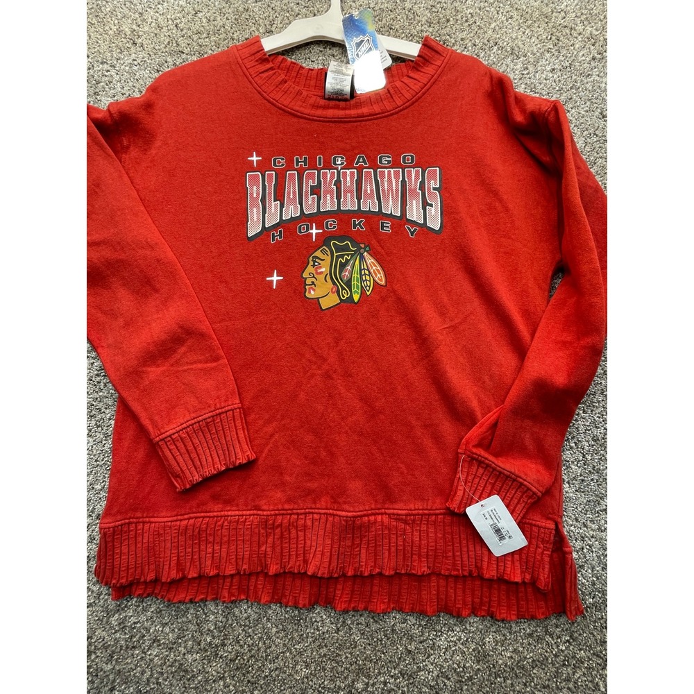 NHL Chicago Blackhawks Hockey Girls XL 14-16 Red NEW Ruffle Hem Sweatshirt
